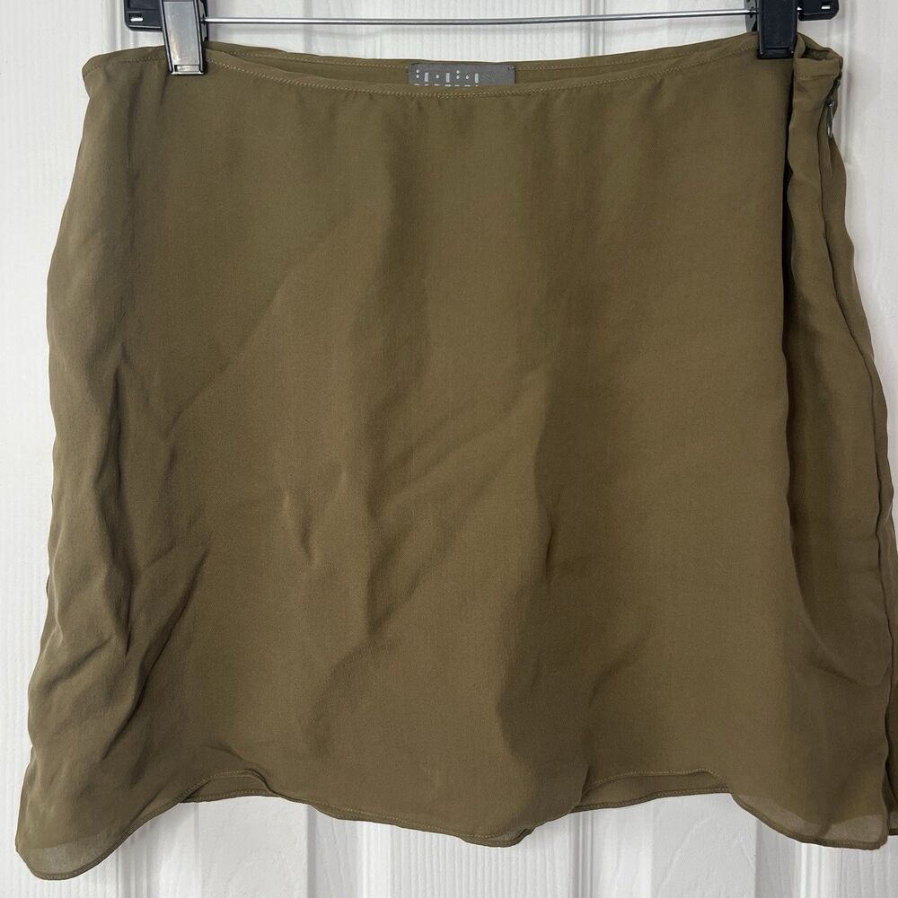 Roberta Furlanetto 100% Silk Sheer Mini Skirt Olive Green Zip Made in Italy 42